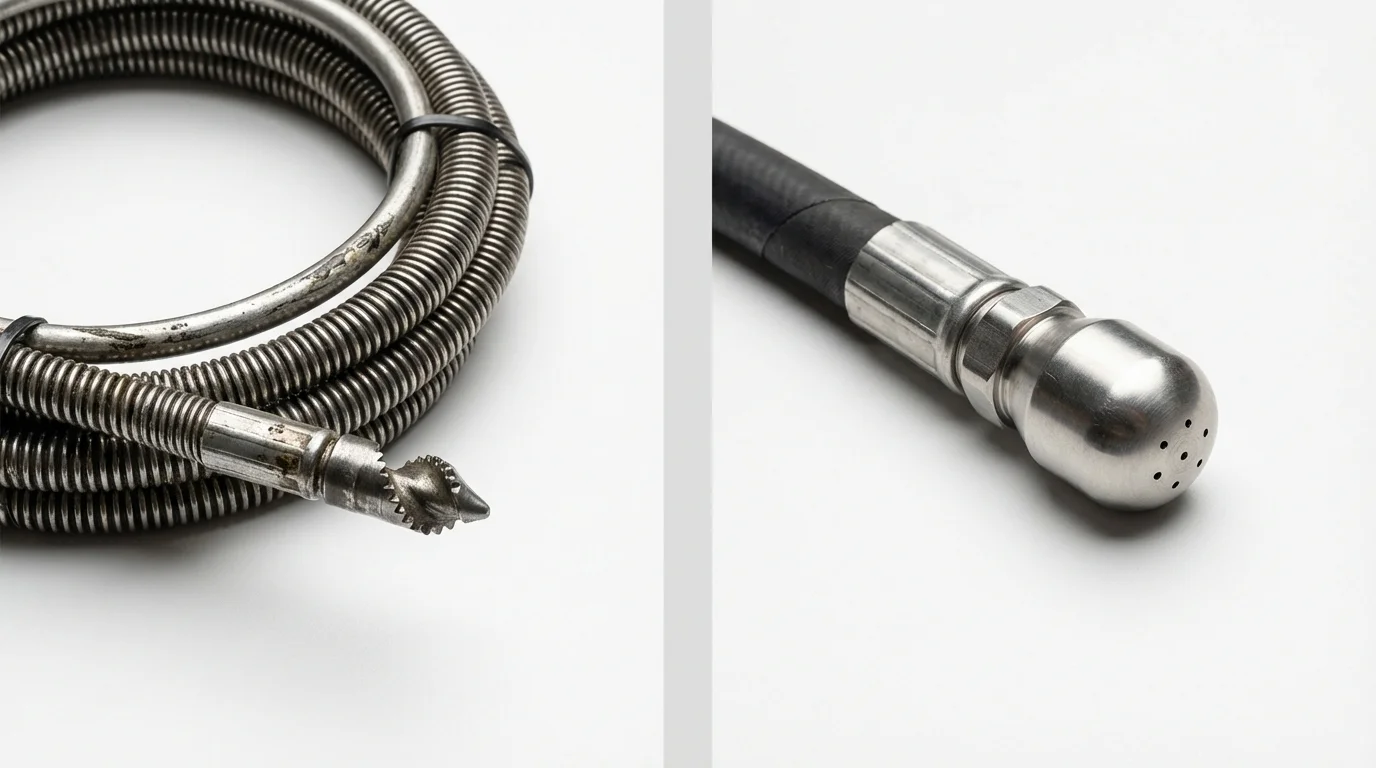 Drain snake cable and hydro jetting nozzle used for drain cleaning in Gardena, CA