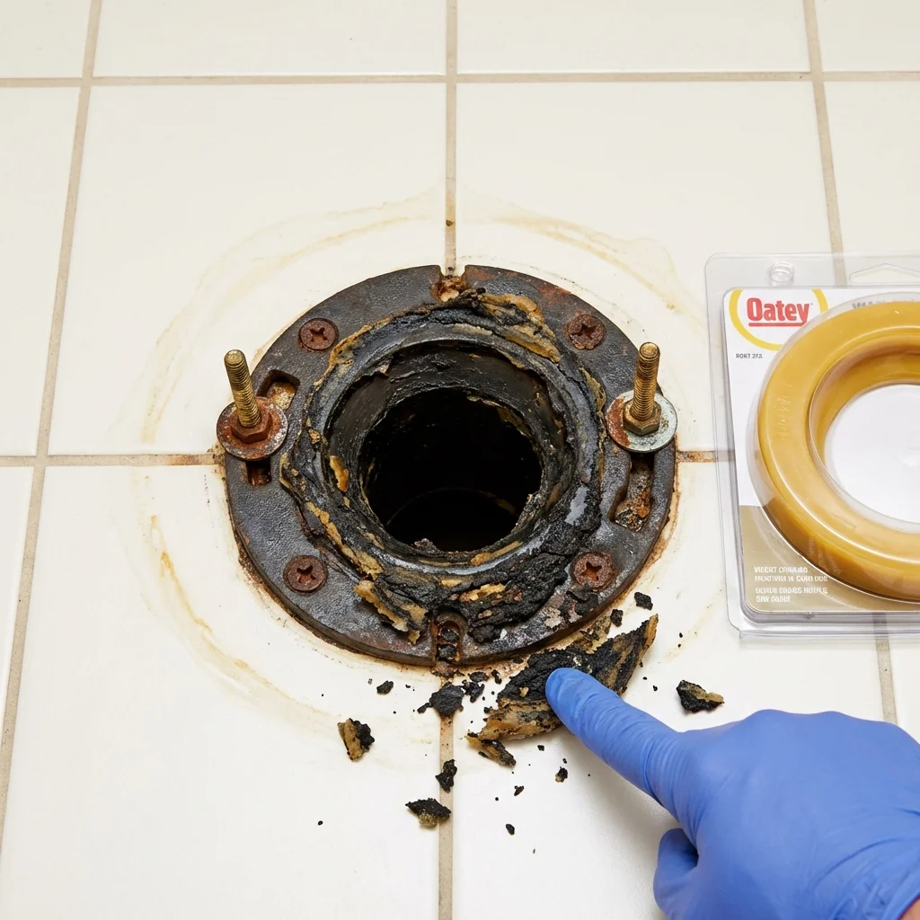 Failed wax ring showing water seepage at the base of a toilet in a Gardena, CA home